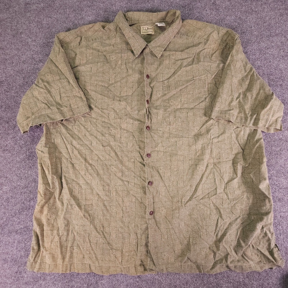 Mens XXL LL Bean Button Front Hawaiian Shirt Short Sleeve Green AOP